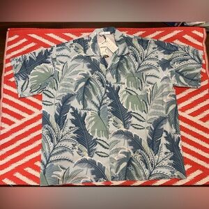 NWT Hawaiian Shirt Short Sleeve Summer Beach Casual Tropical Leaf Button-Down